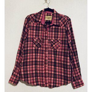 Cowgirl Legend Top Womens Large Pink Plaid Snap Front Western Rodeo Ranch Event